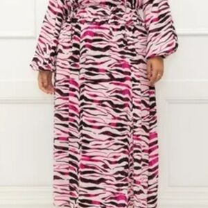 Eloquii Pink and Black Zebra-Print Maxi Dress